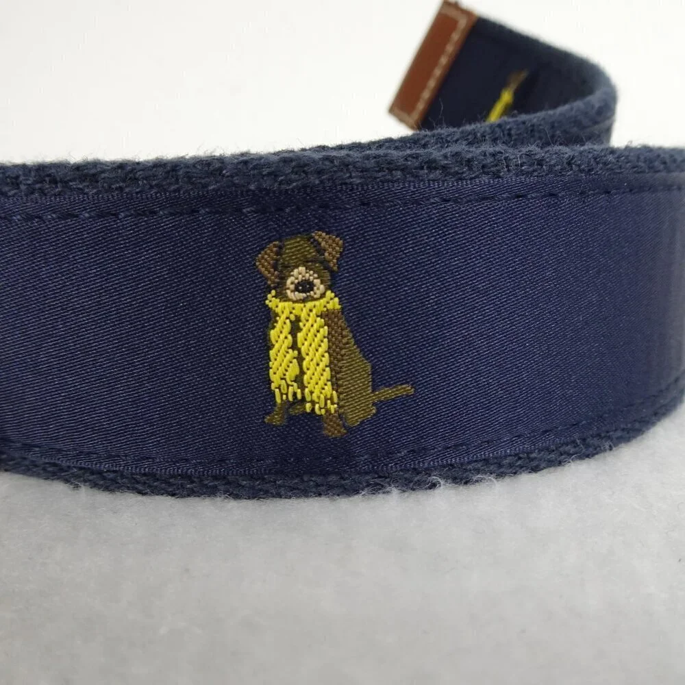 Cremieux Belt Men's Size S Blue Cloth Embroidered Dog Adjustable D Ring Preppy